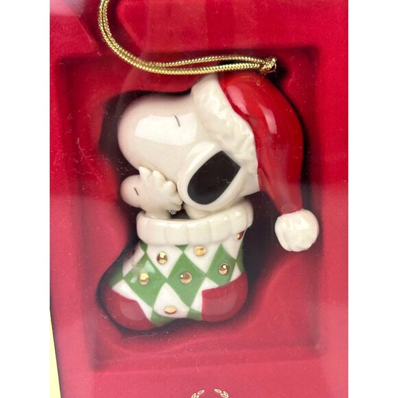 LENOX Peanuts Snoopy in Stocking Christmas Tree Ornament Holiday Porcelain VTG - Picture 7 of 16